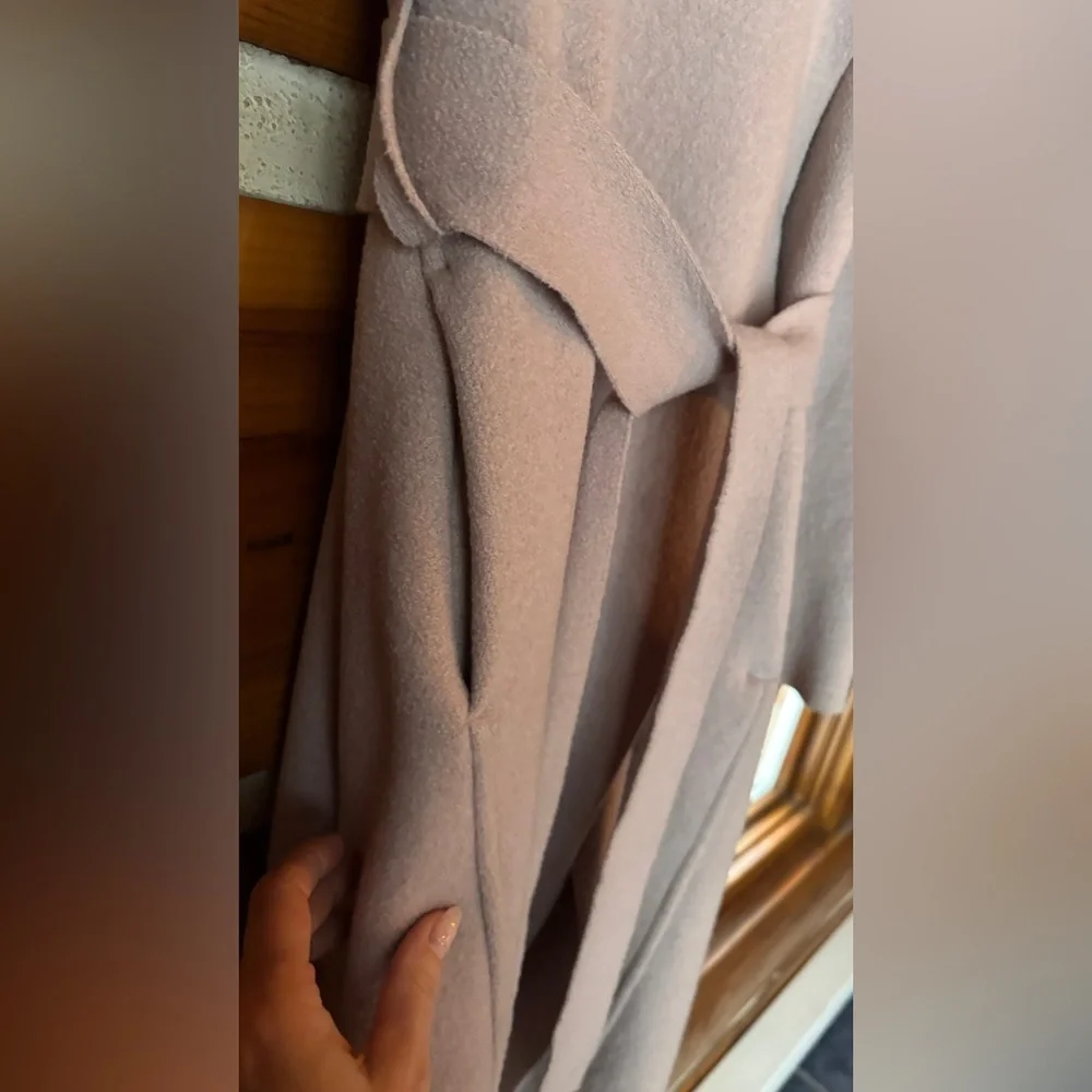 Light blush pink Wool Coat, Belted - Picture 7 of 14